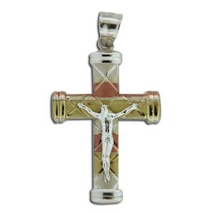 Sterling Silver Tri color Crucifix Cross Pendant