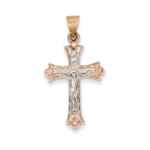 14k Two tone Hollow Crucifix Pendant