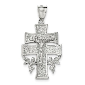 Sterling Silver Polished Large Caravaca INRI Crucifix Cross Pendant
