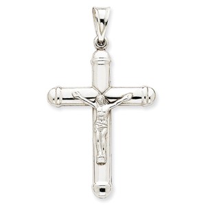 14k White Gold Reversible Crucifix  Cross Pendant