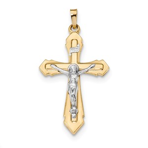 14k Two tone Polished INRI Crucifix Pendant