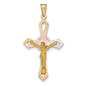14k and Rhodium Crucifix Cross Pendant