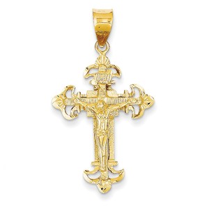 14k INRI Fleur De Lis Crucifix Pendant