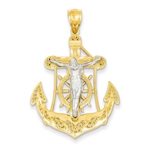 14k Two tone Mariner  s Cross Pendant