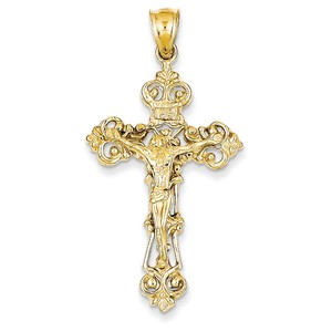 14k INRI Fleur De Lis Crucifix Pendant