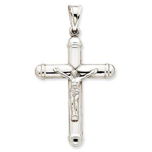 14k White Gold Reversible Hollow Crucifix  Cross Pendant