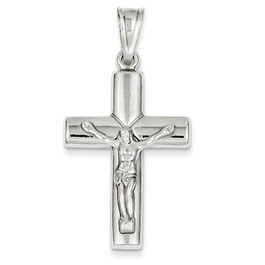 14k White Gold Reversible Crucifix  Cross Pendant