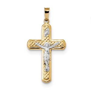 14k Two tone Polished and Textured INRI Crucifix Pendant