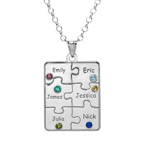Personalized Family Six Piece Jigsaw Puzzle Pendant  Includes 18 Inch Chain