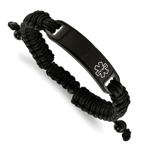 Stainless Steel Polished Black Nylon Men s Adjustable Medical ID Bracelet
