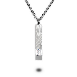 Rectangle Shaped Cremation and Ash Vessel with Stone and Fingerprint  Chain included 