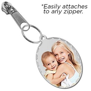 Exclusive Zipper Pull Medium Oval Pendant with Diamond Cut Edge Photo Charm