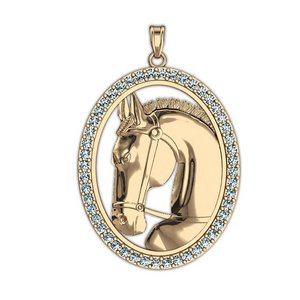 Ravel RaceHorse Diamond Studded Oval Horse Jewelry Pendant