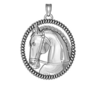 Ravel Racehorse on an Oval Rope Frame Horse Jewelry Pendant or Charm