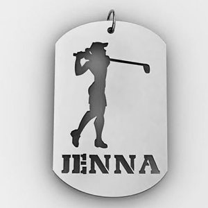 Personalized Female Golfer Name Dog Tag Cut Out Pendant