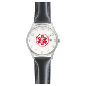 Men s or Women s Stainless Steel Medical ID Watch w  Leather Band