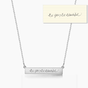 Personalized Handwriting Thin Horizontal Bar Pendant w  18  Chain