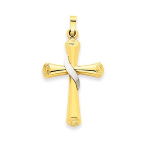 14k Two tone Hollow Cross Pendant