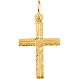 14K YELLOW GOLD CHILD S CROSS PENDANT W HEART