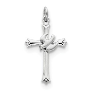 Sterling Silver Rhodium plated Holy Spirit Cross with Dove Charm
