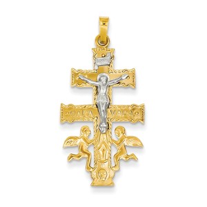 14k Two tone Cara Vaca Crucifix Pendant