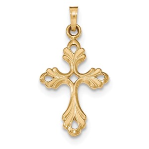 14k Polished Fleur De Lis Cross Pendant