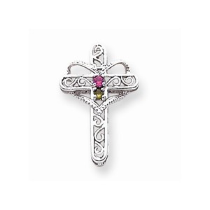 14k White Gold Genuine Mother  s Cross Pendant