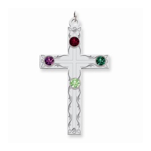 Sterling Silver Crystal Family Cross Pendant