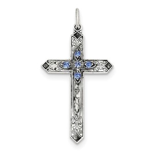 Sterling Silver September Birthstone Cross Pendant