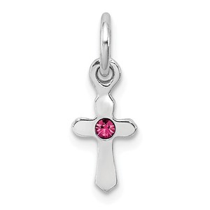 Sterling Silver RH Plated Child  s Preciosca Crystal Oct Cross Pendant