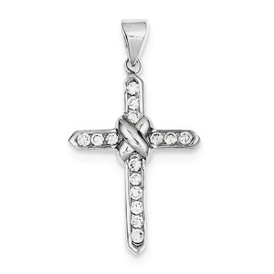 Sterling Silver Rhodium plated CZ Cross Charm