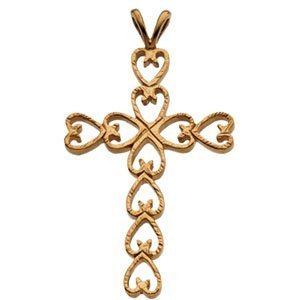 14K Yellow Gold Heart CROSS PENDANT