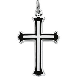 Sterling Silver CROSS W BLACK ENAMEL