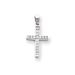 14k White Gold Diamond Latin Cross Pendant