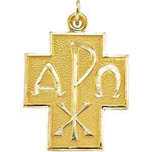 14K Yellow Gold ALPHA   OMEGA CROSS