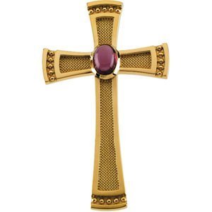 GENUINE GARNET RHODOLITE 14K YELLOW GOLD CAB CROSS