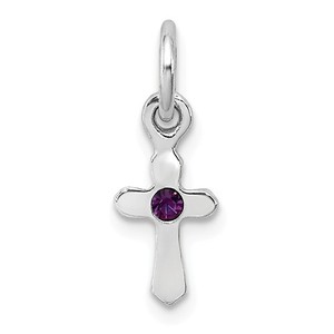Sterling Silver RH Plated Child  s Preciosca Crystal Feb Cross Pendant