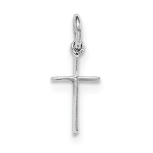 Sterling Silver RH Plated Child  s Polished Cross Pendant