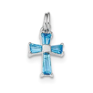 Sterling Silver Blue CZ Cross Charm