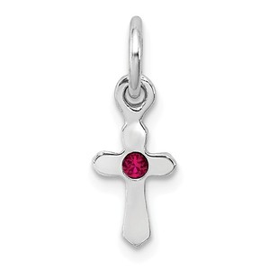 Sterling Silver RH Plated Child  s Preciosca Crystal July Cross Pendant