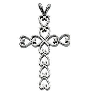 14K White Gold Heart CROSS PENDANT