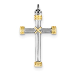Sterling Silver Rhodium plated   18k Gold plated Rope Cross Pendant