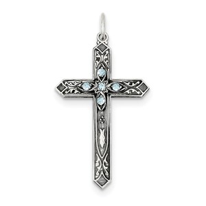 Sterling Silver March Birthstone Cross Pendant