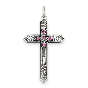 Sterling Silver October Birthstone Cross Pendant