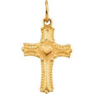 14K YELLOW GOLD CHILD S CROSS PENDANT W HEART