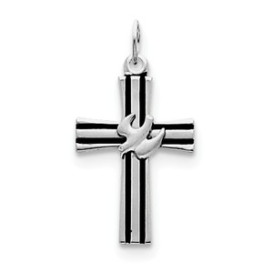 Sterling Silver Rhodium plated Dove Cross Pendant