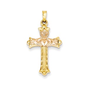 14k Two Tone Claddagh Cross Pendant