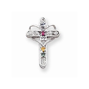 14k White Gold Genuine Mother  s Cross Pendant