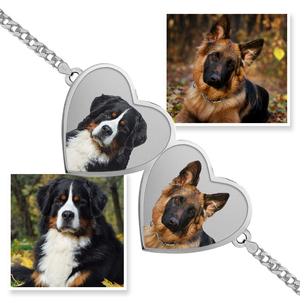 Double Hearts Photo Engrave Bracelet w  Curb Chain