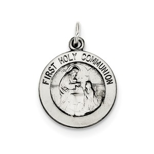 Sterling Silver Antiqued First Holy Communion Medal